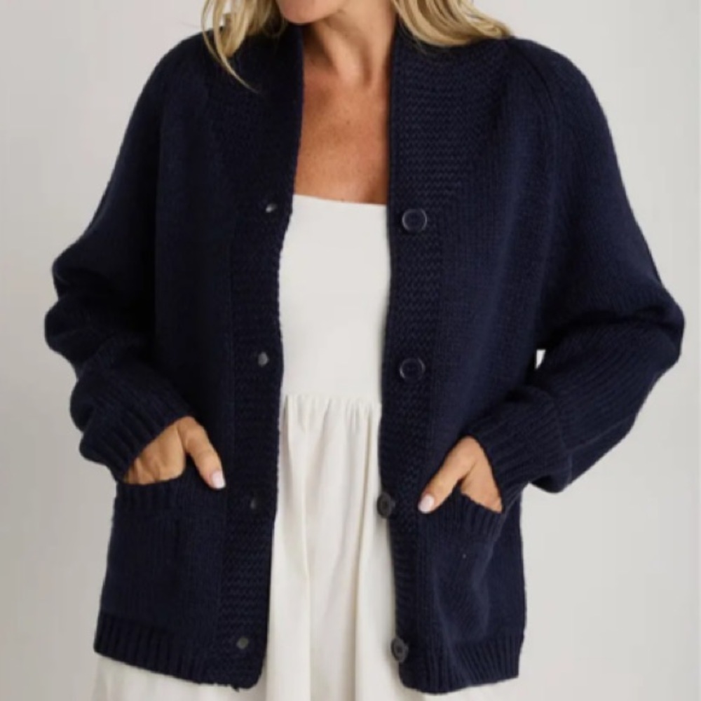 3 lEFT ! Boho Lobster Navy and White Lobster cardigan Sweater - Picture 3 of 7
